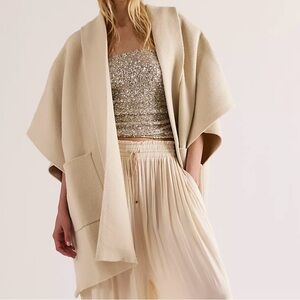 Free People All I Need hooded duster one size cream poncho sweater